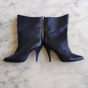 Genuine Leather Upper Pointed Toe Mid-Calf Boots.